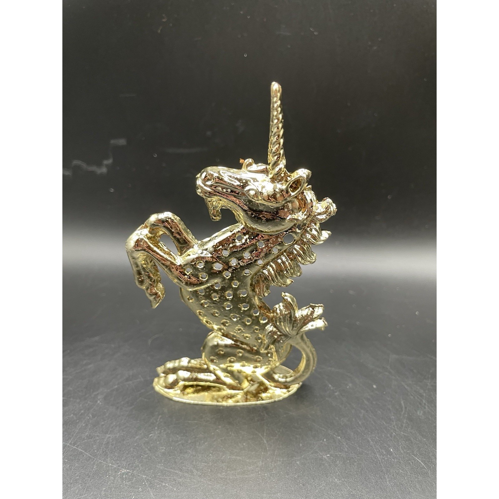 Vintage Torino Light Gold Tone Metal Unicorn Pierced Earrings Holder 80's